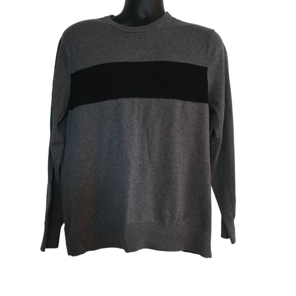 Goodfellow & Co Men's Size Large Gray Black Stripe Pullover Crew Neck Sweater